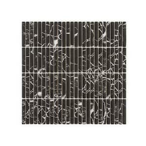 Doric Marquina 11.5 in. x 11.875 in. Stack Black Matte Glass Wall Mosaic Tile (14.22 sq. ft./Case)