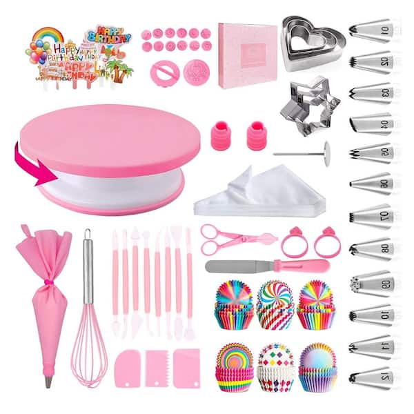 255-Piece Cake Decorating Set w/ Stainless Steel Tools, Silicone Molds, Piping Tips, Turntable, and Accessories