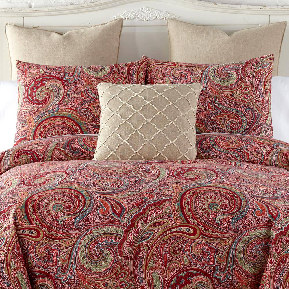 Spruce Red Paisley Cotton Twin Duvet Cover Set