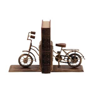 Brass Wood Vintage Motorcycle Bookends 9 in. x 7 in. (Set of 2)