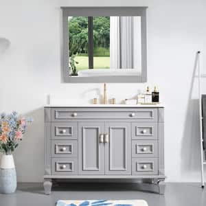 48 in.W x 22 in.D x 35 in.H Single Sink Solid Wood Bath Vanity in Titanium Grey with Stain-Resistant Quartz Top,Mirror