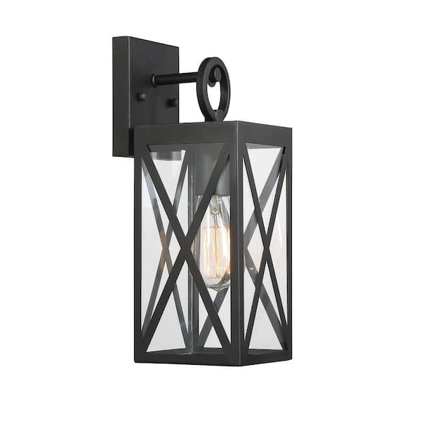 TUXEDO PARK LIGHTING 5 in. W x 13.75 in. H 1-Light Black Hardwired Outdoor Wall Sconce with Clear Glass Shade