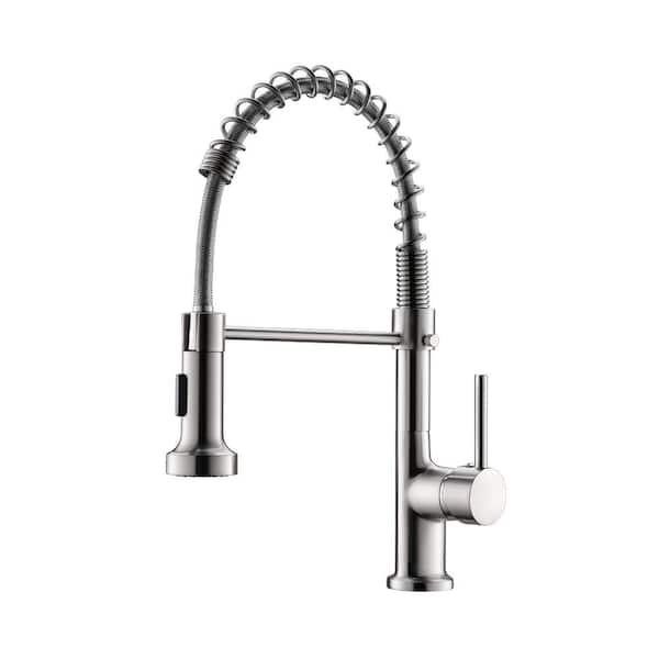 Spring Single Handle Pull Down Sprayer Kitchen Faucet with Dual Function Sprayhead in Brushed Nickel