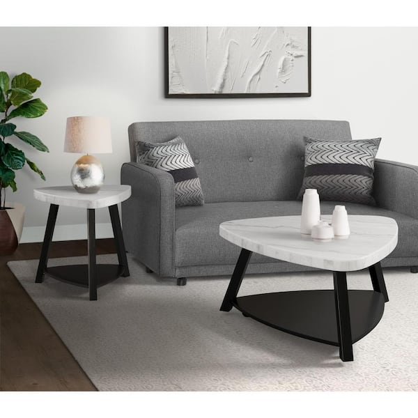 Raine 36 in. White Triangle Marble Coffee Table