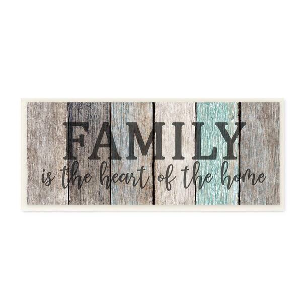 "Family is the Heart of Home Quote Weathered Wood Grain" by Kim Allen Unframed Country Wood Wall Art 7 in. x 17 in.