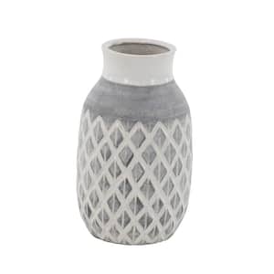 White Ceramic Decorative Vase with Diamond Pattern