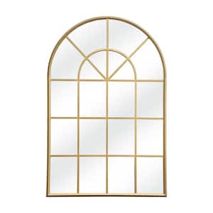 28 in. H x 41.5 in. W Modern Arched Windowpane Gold Metal Framed Decorative Mirror