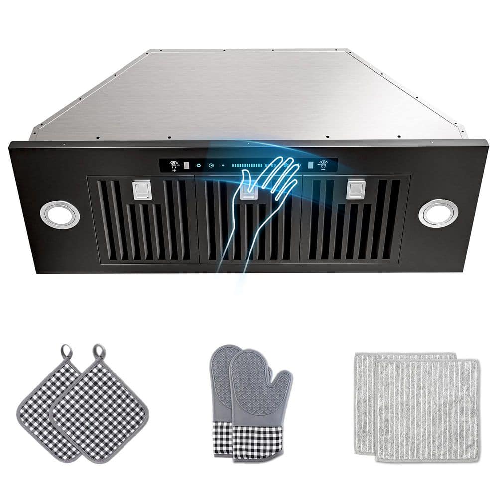 36 in. Insert Range Hood, 300 CFM Convertible Black Stainless, 4-Speed LED, Touch & Gesture Remote Control