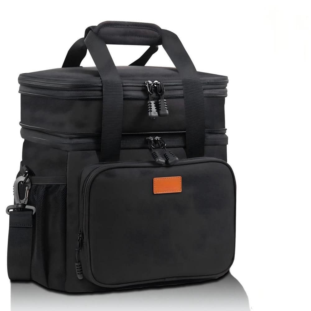 Outdoor Black Insulated Leakproof Lunch Bag with Double Deck Design and Comfortable Shoulder Strap Leakproof Cooler Bags