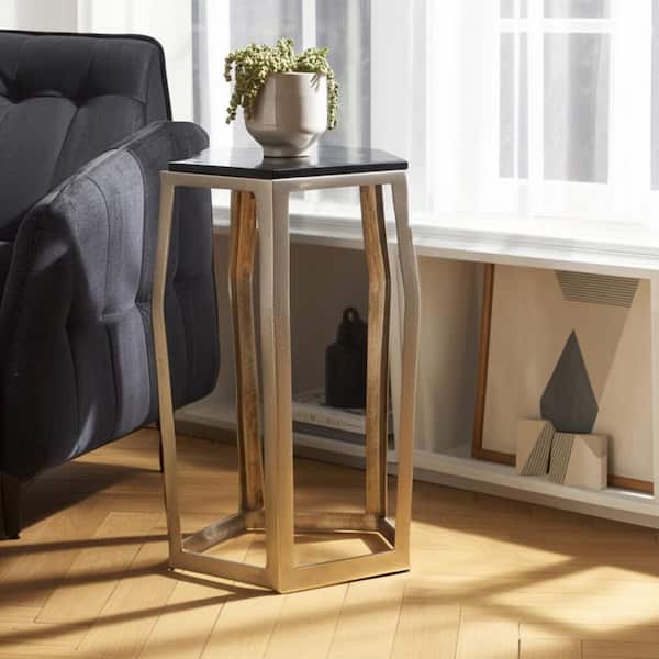 15 in. Champagne Specialty Glass Top Small End Table