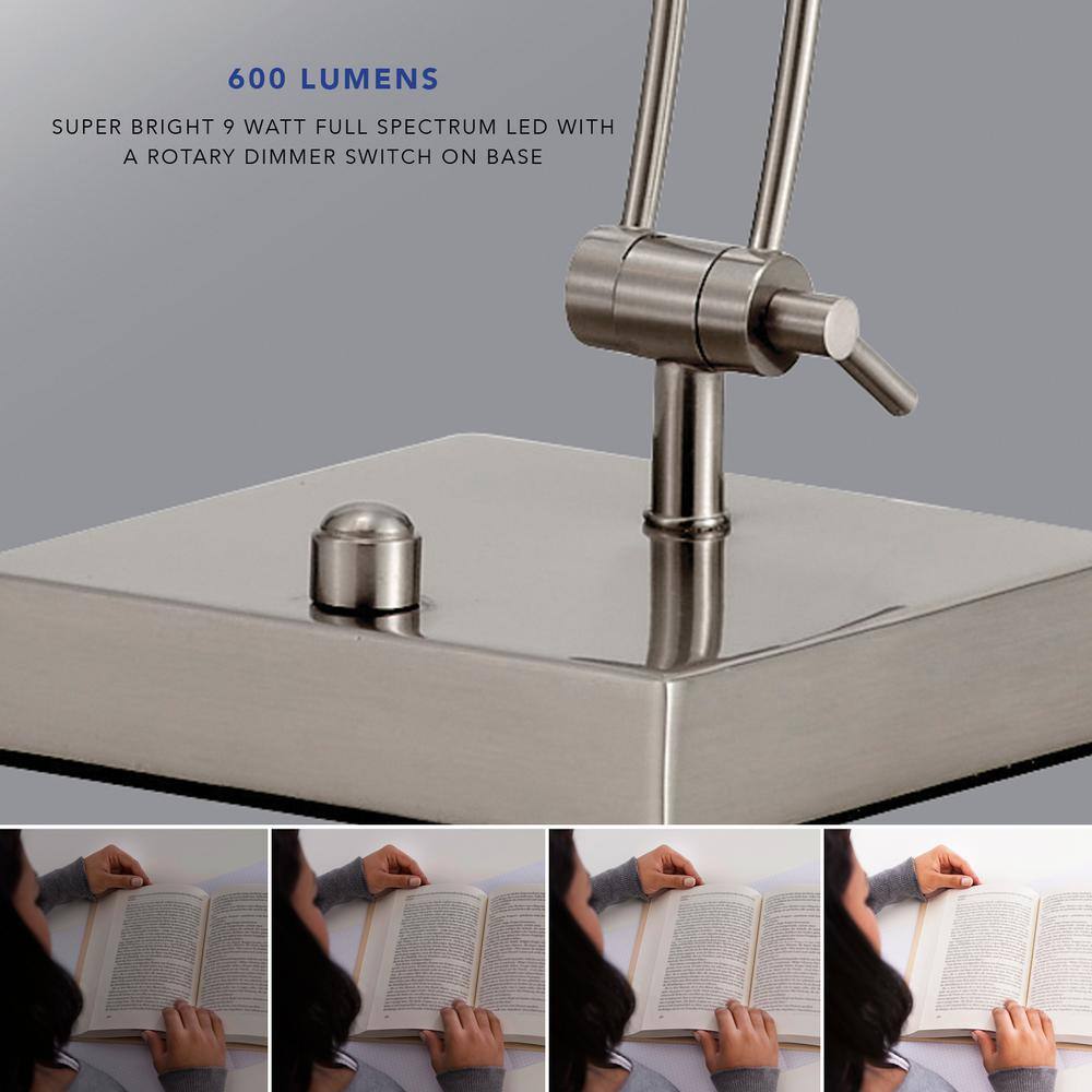 Adjustable Brushed Steel Arc LED Desk Lamp with Dimmer