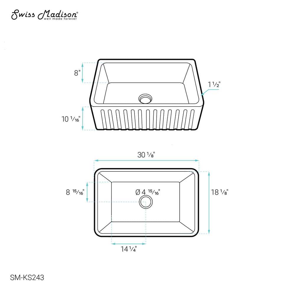 Delice 30 x 18 White Ceramic Farmhouse Kitchen Sink