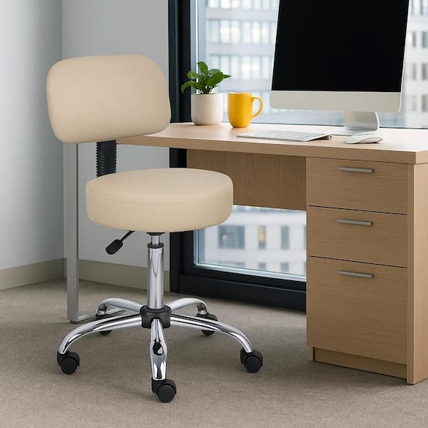 Fea Vinyl Padded Seats Ergonomic Office Stool in Beige, Chrome and Black