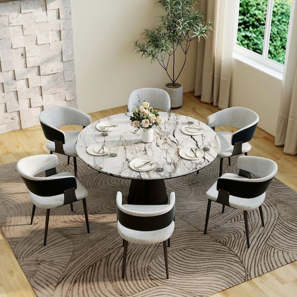 Magic Home Set of 2 Modern Dining Chairs Teddy Fleece and PU