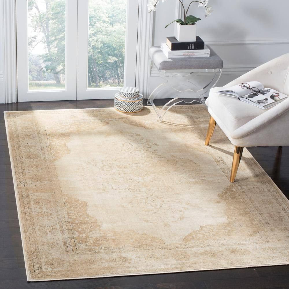 Cream Rectangular Hand-knotted Viscose Area Rug, 3'3" x 5'7"