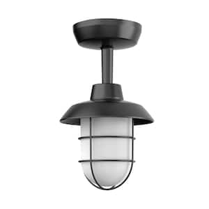 Odell 9.3 in. Black Outdoor Hardwired Lantern Sconce with Integrated LED Included
