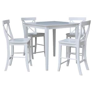 5-Piece 36 in. White Square Counter Height Dining Table with 4-X-Back Stools