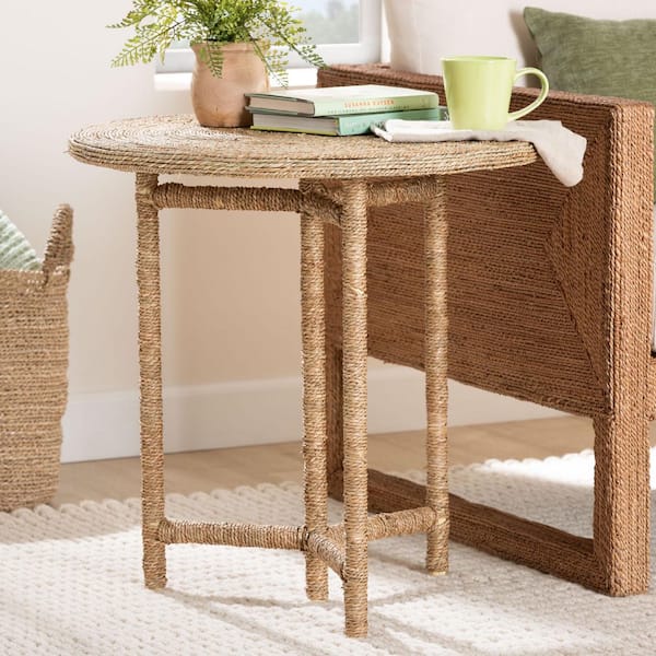 Fumito 24 in. Natural Brown Round Seagrass End Table