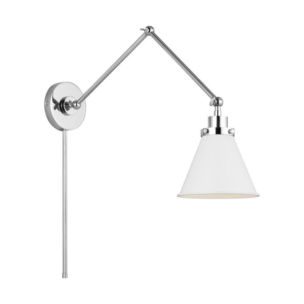 Matte White and Polished Nickel Swing Arm Wall Sconce