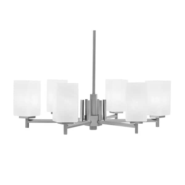 Unbranded Bridgewater 24.5 in. 6-Light Graphite Chandelier with 3.5 in. Quare White Marble Glass Shades, No Bulbs Included