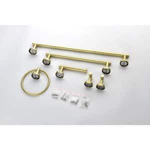 6-Piece Bath Hardware Set with Hand Towel Holder in Brushed Gold