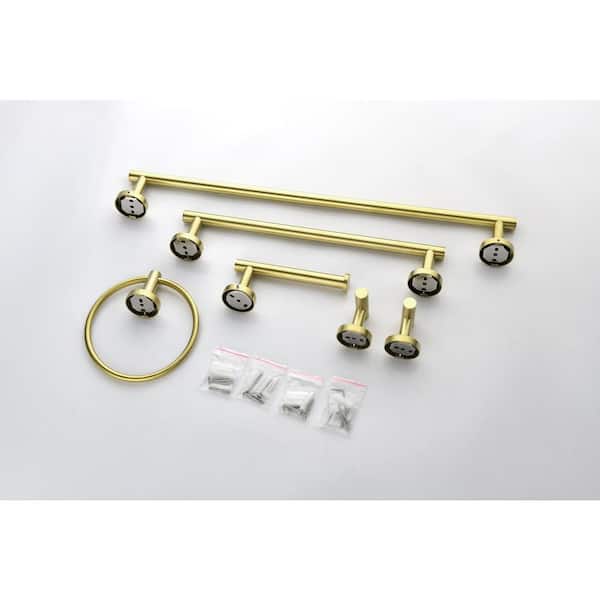 Tahanbath 6-Piece Bath Hardware Set with Hand Towel Holder in Brushed Gold