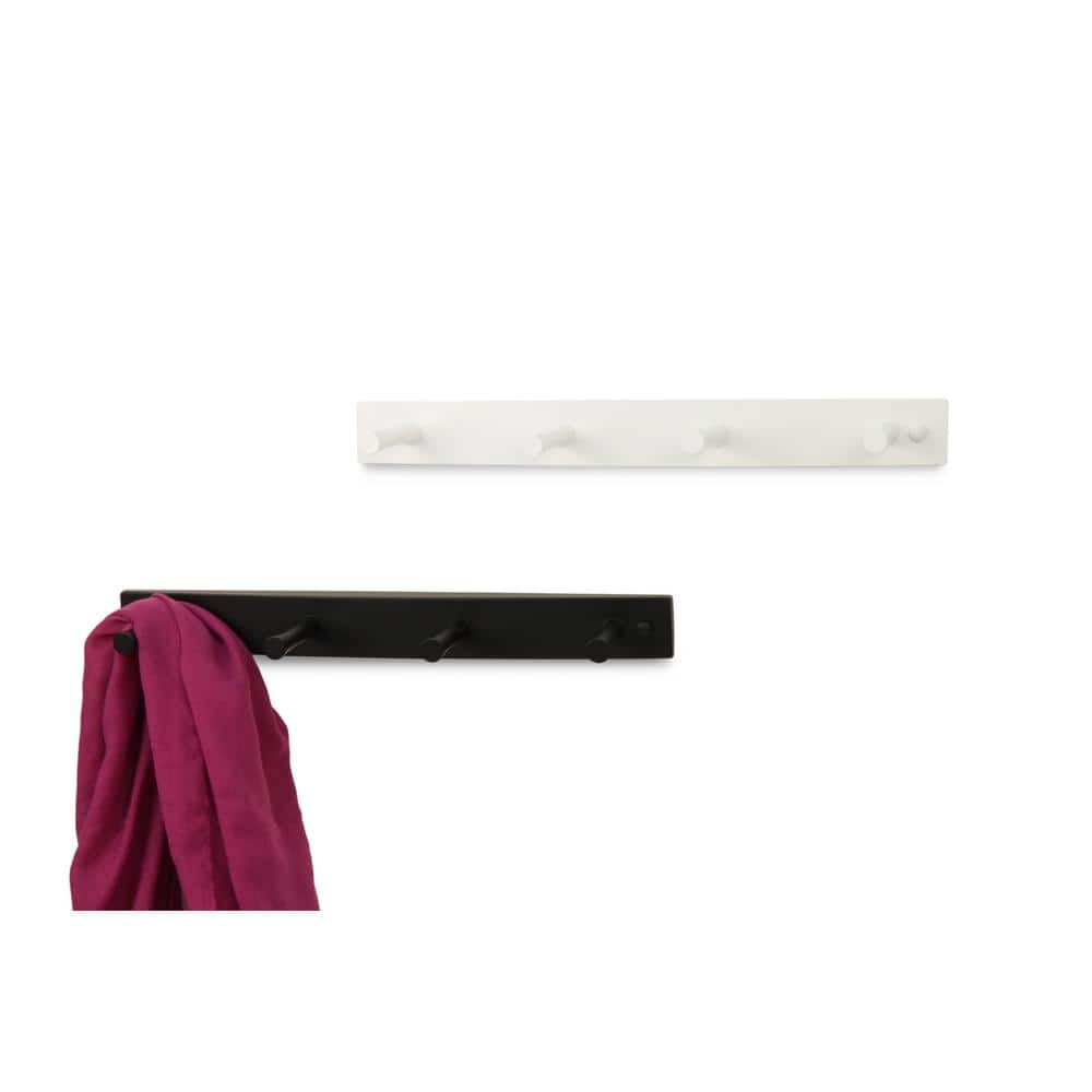White Wall-Mounted 4 Peg Wood Rack for Entryway