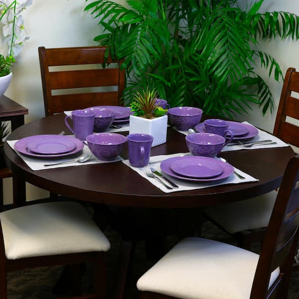 16-Piece Traditional Lilac Stoneware Dinnerware Set (Service for 4)