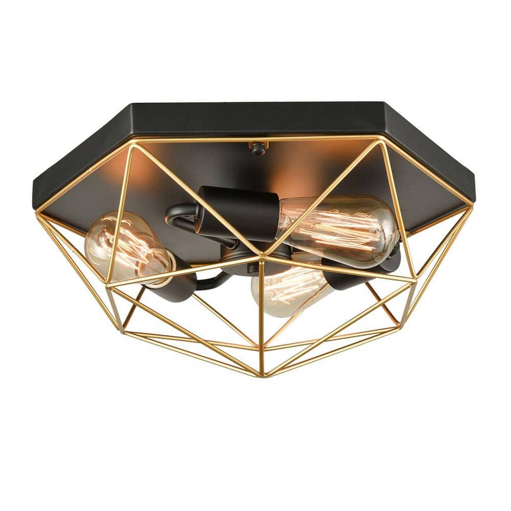 Modern Black and Brass Geometric Flush Mount Ceiling Light
