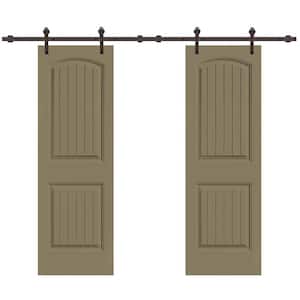 36 in. x 80 in. Camber Top in Olive Green Stained Composite MDF Split Sliding Barn Door with Hardware Kit
