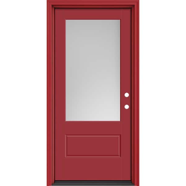 Masonite Performance Door System 36 in. x 80 in. VG 3/4-Lite Left-Hand Inswing Pearl Red Smooth Fiberglass Prehung Front Door