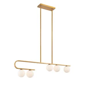 Anecdoche 5-Light Gold Rectangular Chandelier with White Glass Shades