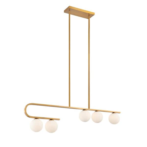 Finesse Decor Anecdoche 5-Light Gold Rectangular Chandelier with White Glass Shades