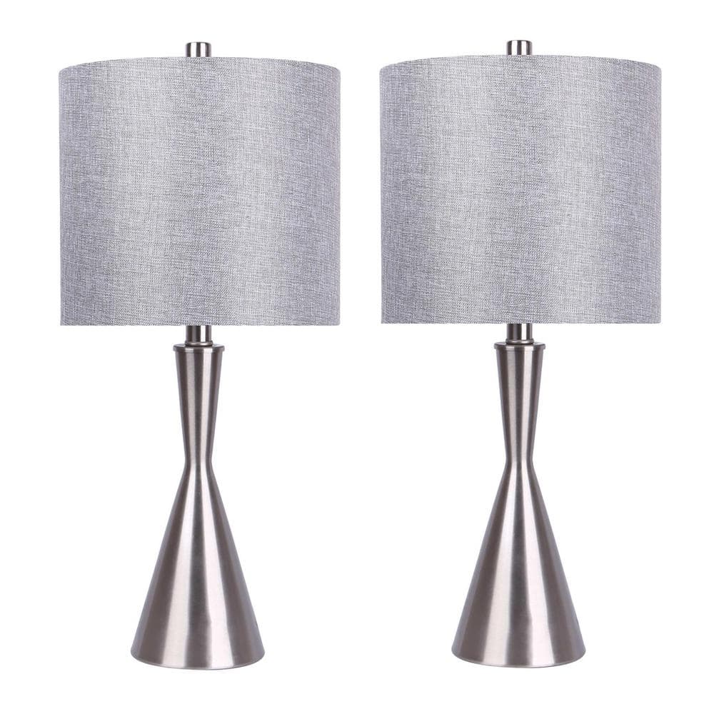 Grandview Gallery 23 In. Brushed Nickel Table Lamps With Hourglass Body 