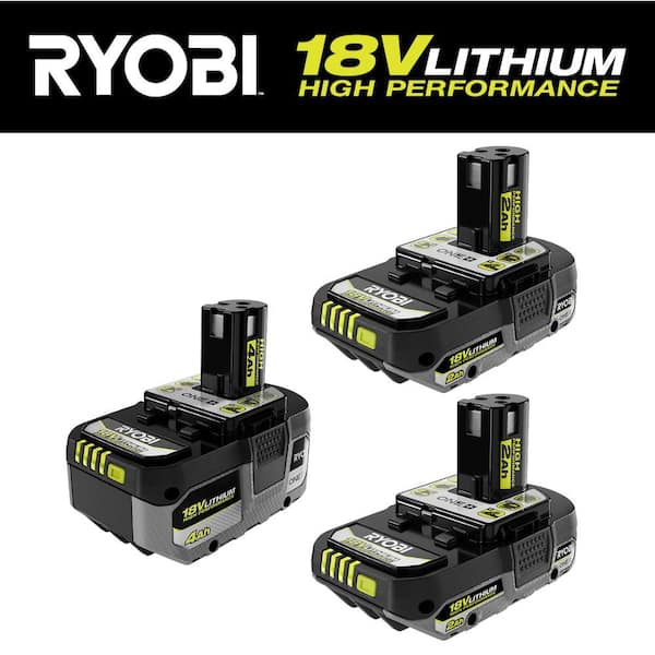 RYOBI ONE+ 18V Lithium-Ion 4.0 Ah HIGH PERFORMANCE Battery with (2) 2.0 Ah HIGH PERFORMANCE Batteries