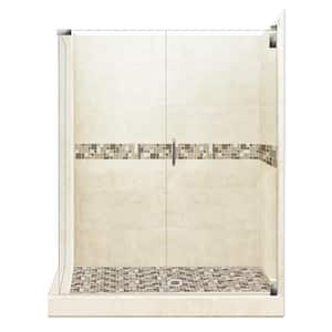 Tuscany Grand Hinged 42 in. x 48 in. x 80 in. Right-Hand Corner Shower Kit in Desert Sand and Satin Nickel Hardware