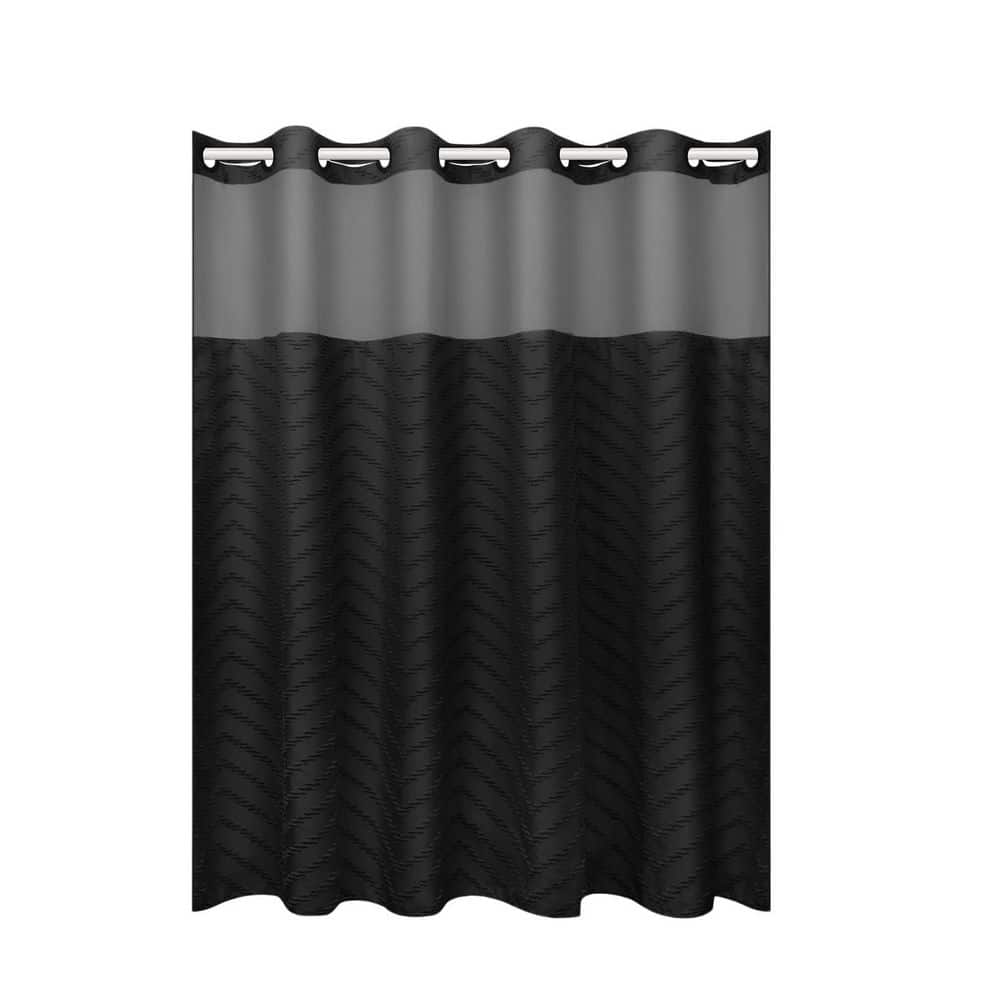 71 in. W x 74 in. L Polyester No Hook Shower Curtain and Liner Set in Black, Bath Curtain with See Through Top Window price history on PriceWatchPro