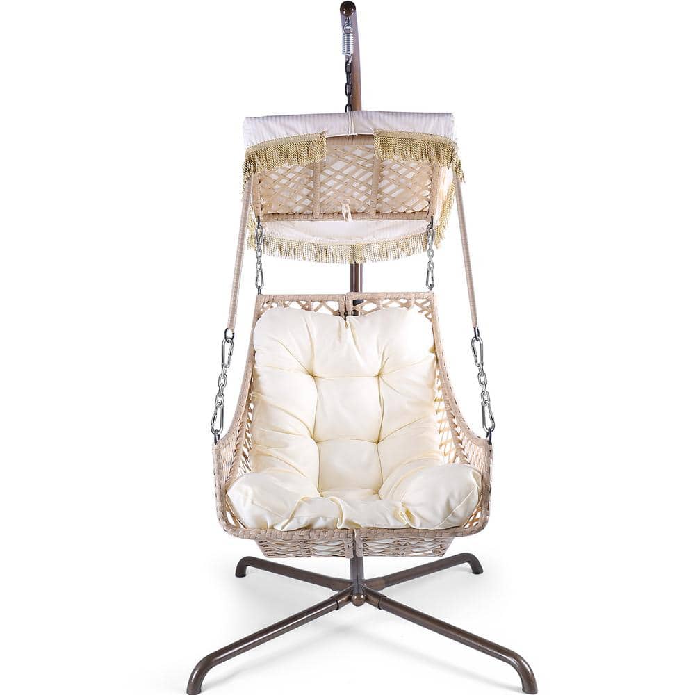 Wicker Rattan Frame Swing Egg Chair with Stand Indoor Outdoor, UV Resistant