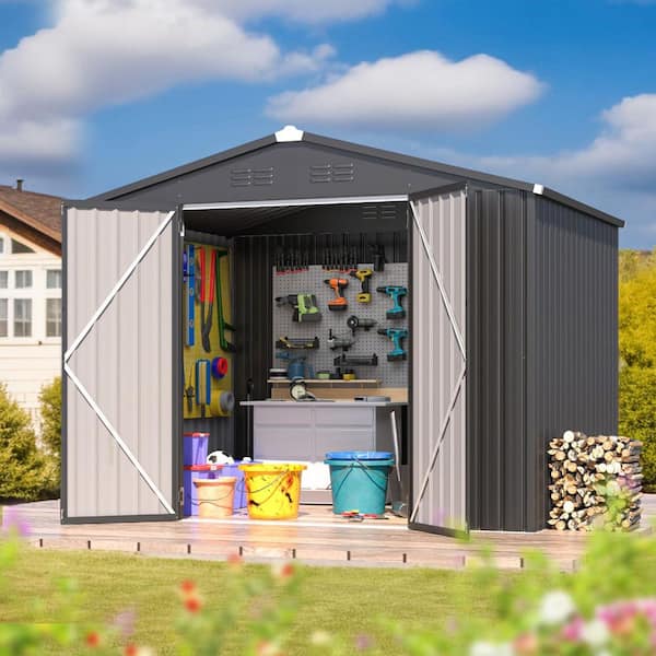 Zeus & Ruta 8 ft. W x 6 ft. D Metal Storage Shed with 2-Doors for