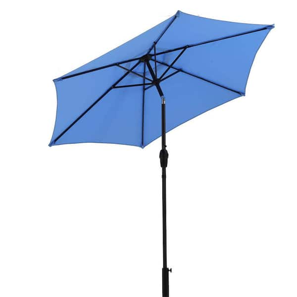 Zeus & Ruta 7-1/2 ft. Steel Push-Up Patio Umbrella in Blue