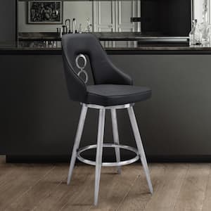 Ruby Contemporary 26 in. Counter Height Bar Stool in Brushed Stainless Steel and Black Faux Leather