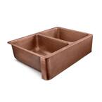 Lange Farmhouse Apron-Front Handmade Copper 32 in. 50/50 Double Bowl Kitchen Sink in Hammered Antique Copper
