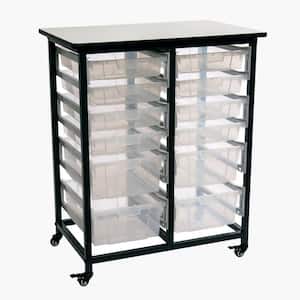 Mobile Bin Storage Unit - Double Row with Large and Small Clear Bins