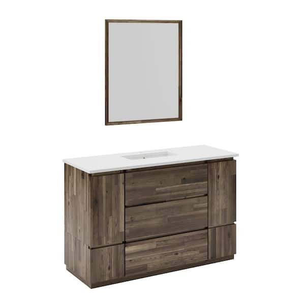 Fresca Formosa 54 in. Single Sink Freestanding Acacia Bath Vanity with White Quartz Top, Undermount Ceramic Sink and Mirror