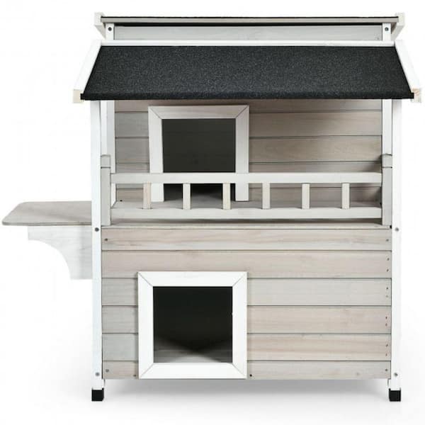 ANGELES HOME Indoor Outdoor Wooden 2-Story Cat House Condo Small Pet House