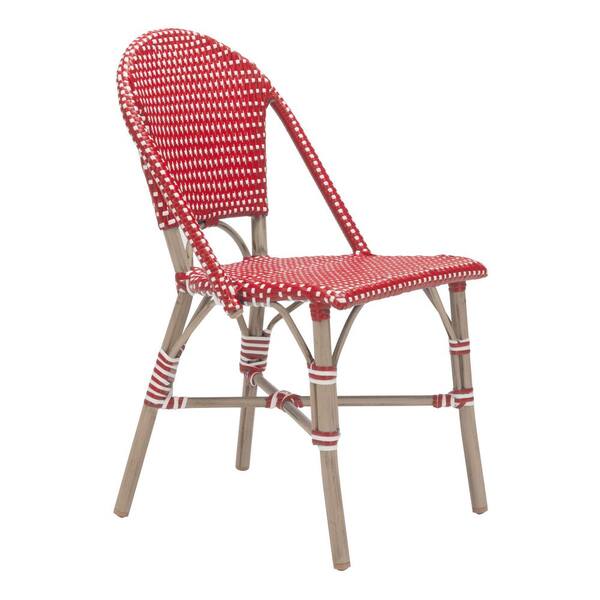 ZUO Paris Metal Outdoor Patio Dining Chair in Red and White (Pack of 2)
