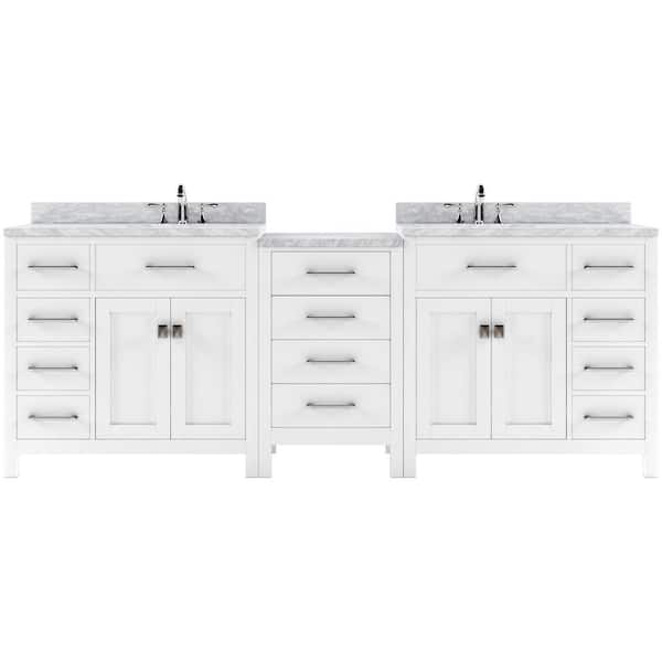 Virtu USA Caroline Parkway 93 in. W x 22 in. D x 35 in. H Double Sink Bath Vanity in White with Marble Top