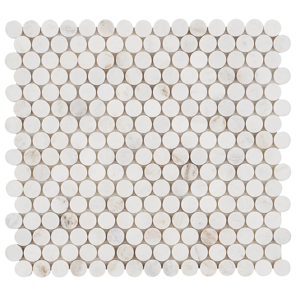 Polar White Penny Round Polished Marble Mosaic Tile