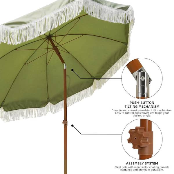 7 ft. Metal Beach Umbrella in Sage Green with Tassel TG 7 ft. Metal Beach Umbrella in Sage Green with Tassel TG