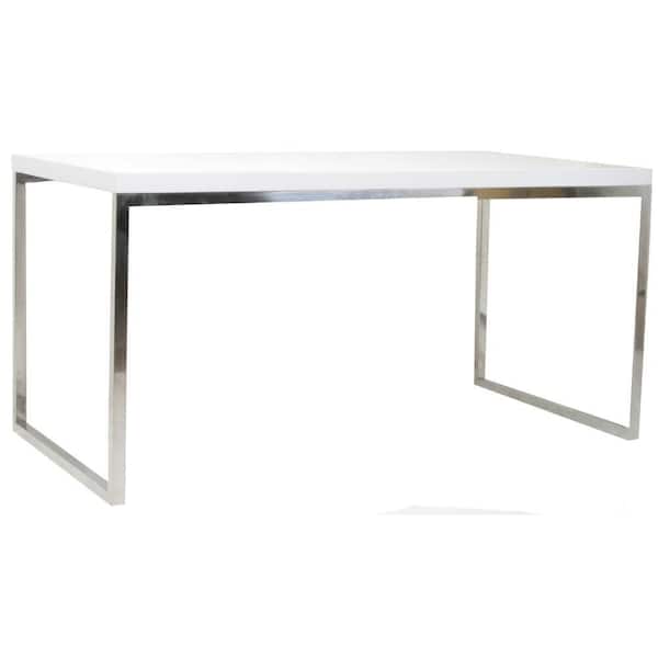 Benjara Rami 59 in. Rectangular White Wood Writing Desk with Steel Frame